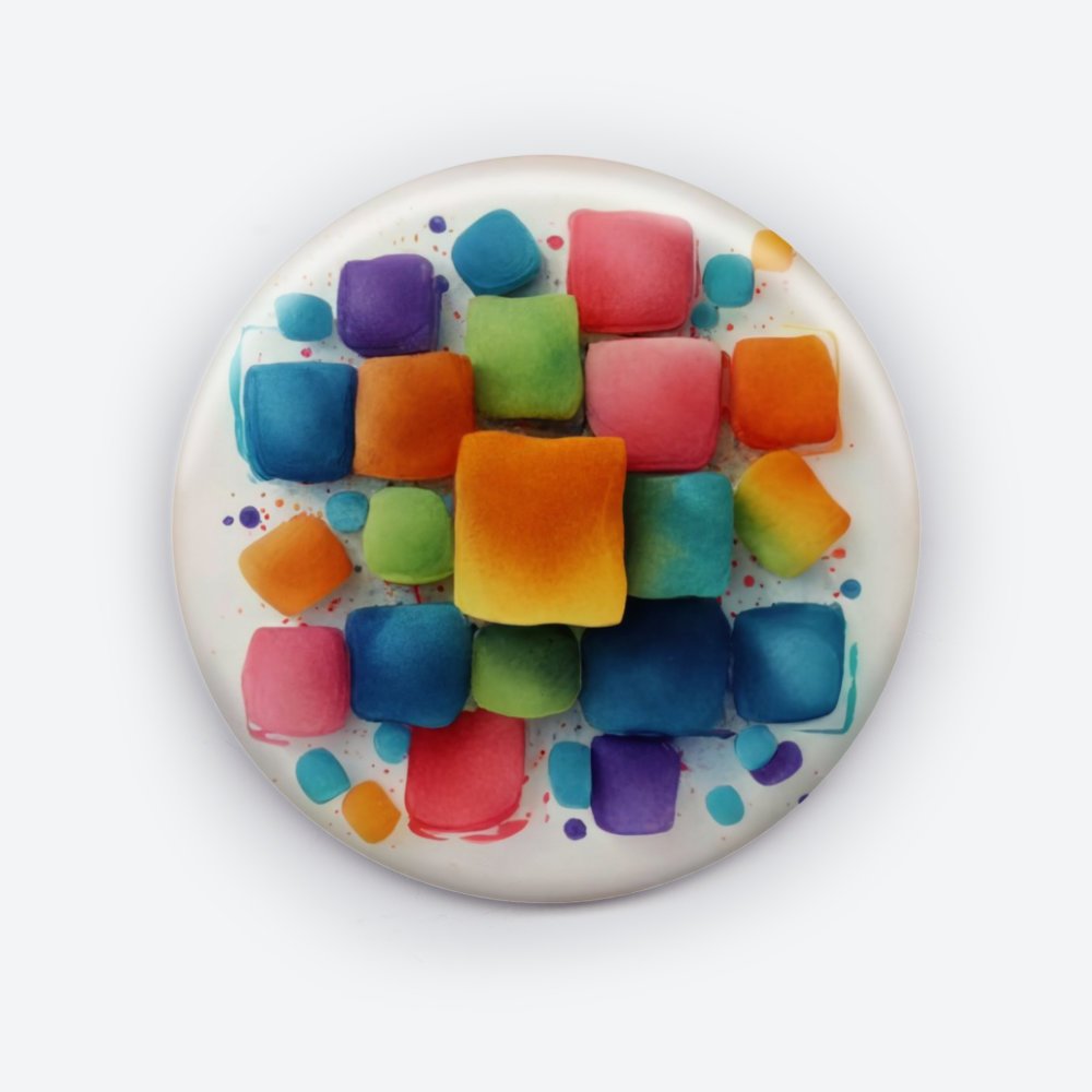 Gleaming Gem Add a pop of creativity to your attire with this abstract pin button.