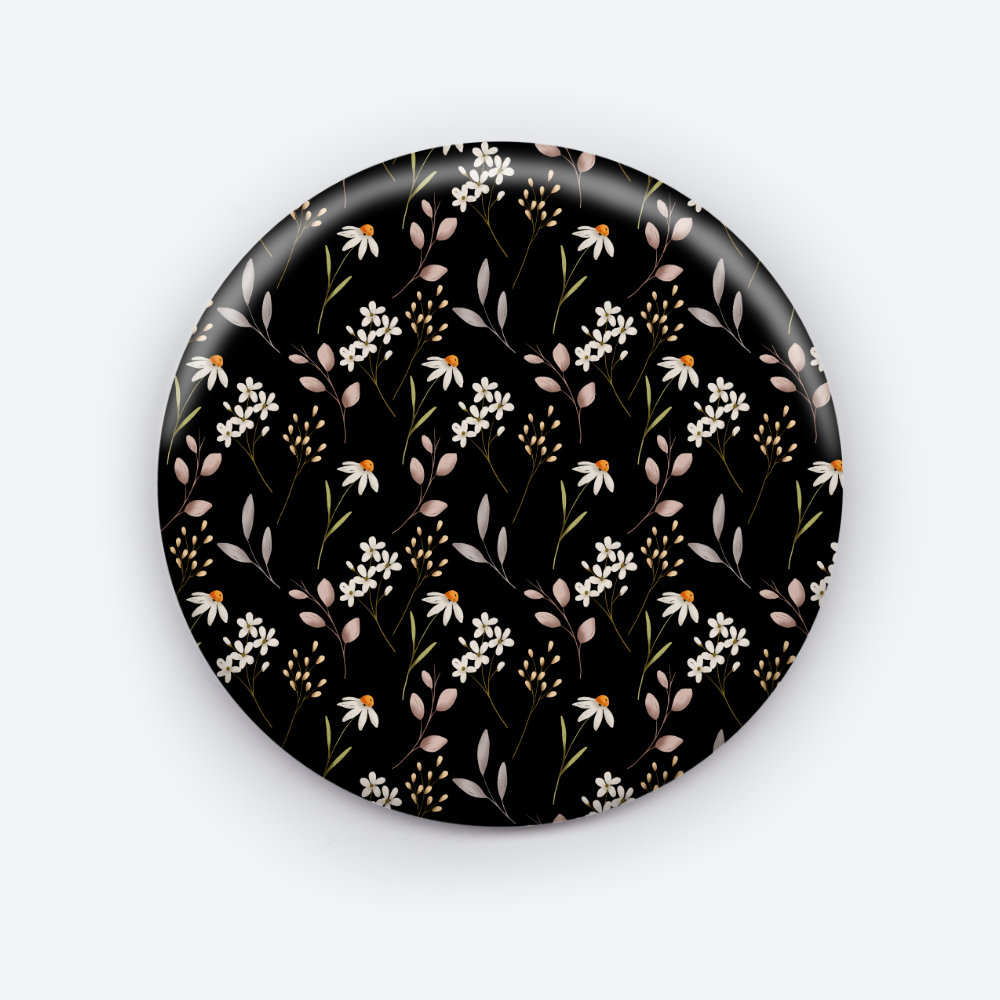 Floral Botanical Black Pin Button | Elegant Nature-Inspired Accessory