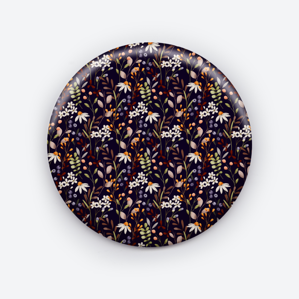 Full Floral Black Pin Button | Bold Botanical Design