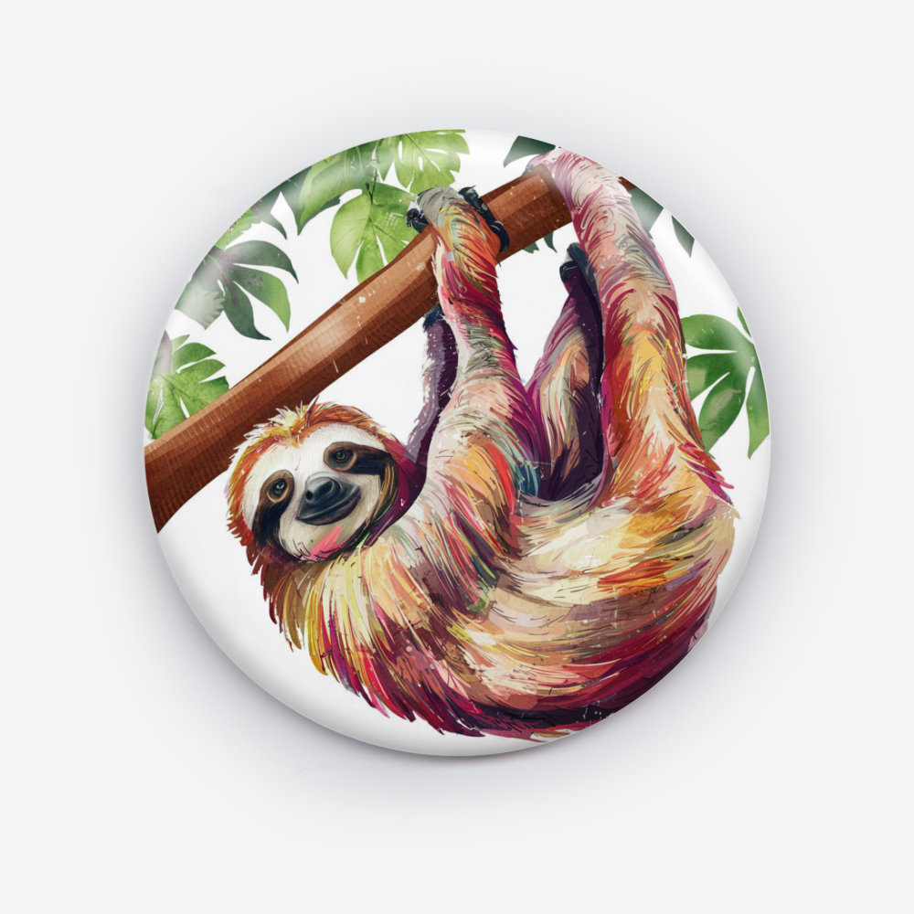 Slow Down and Smile Sloth Pin Button | Charming Relaxed Accessory