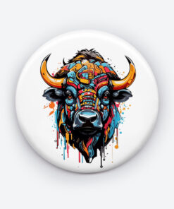 Wild Bison in Watercolor Pin Button