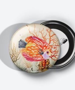 Red Striped Fish Pin Button 2d